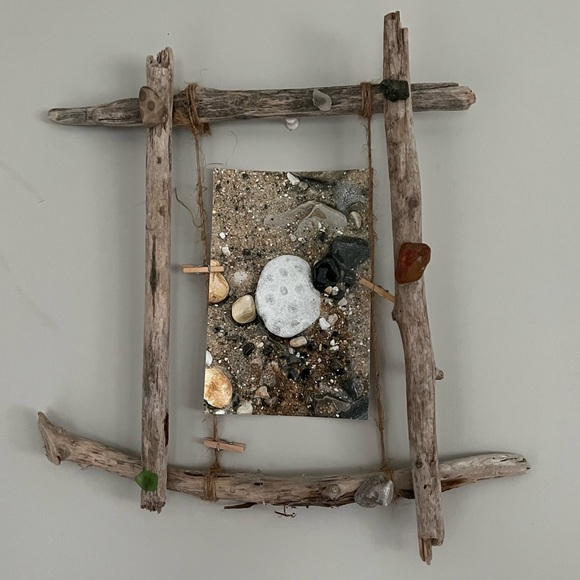 handmade Other - Lake Michigan Driftwood and Fossil and sea glass Memory Catcher / photo frame
